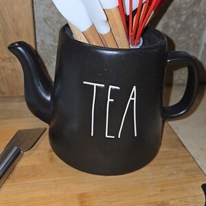 Rae Dunn Black Tea Pot with Utensils